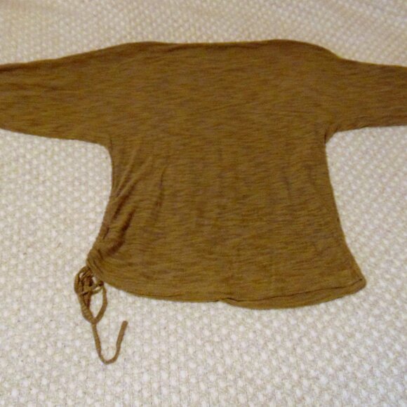 NY & Co. Ruched Drawstring Knit Top S Brown Heathered Minimalist Earthy Neutrals - Picture 6 of 8